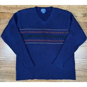 Vintage Pendleton Men's Grandpa Sweater Cotton Blue Cable Knit Men's Sz Large